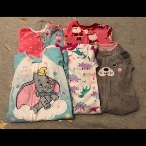Lot of 6 Little Girls Footed Pajamas 12-18 months